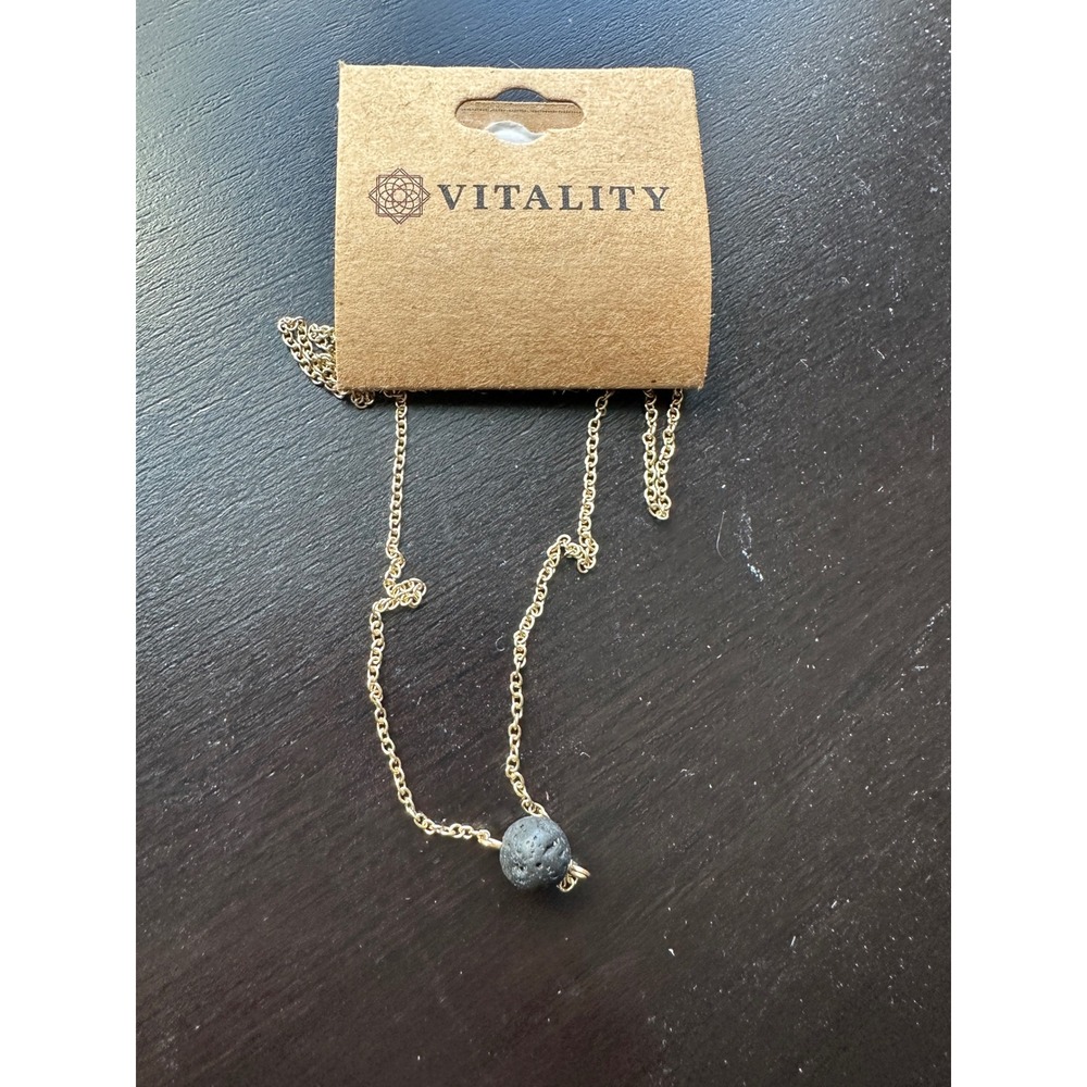 Vitality Lava Stone Diffuser Necklace Gold Tone Chain Aromatherapy Jewelry NEW